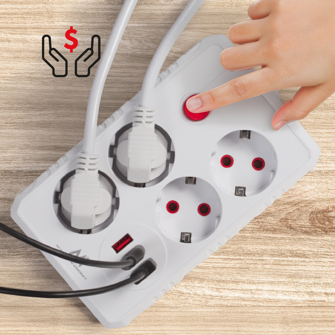 Regleta de enchufes Maclean, cable alargador de 4 tomas + 3xUSB, 110-240 V CA 50/60 Hz, 2,1 A máx. 2500 W, 1,5 m, blanco, MCE392 W