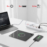 Regleta de enchufes Maclean, cable alargador de 3 tomas + 3xUSB, 110-240 V CA 50/60 Hz, 2,1 A máx. 2500 W, 1,5 m, blanco, MCE394 W
