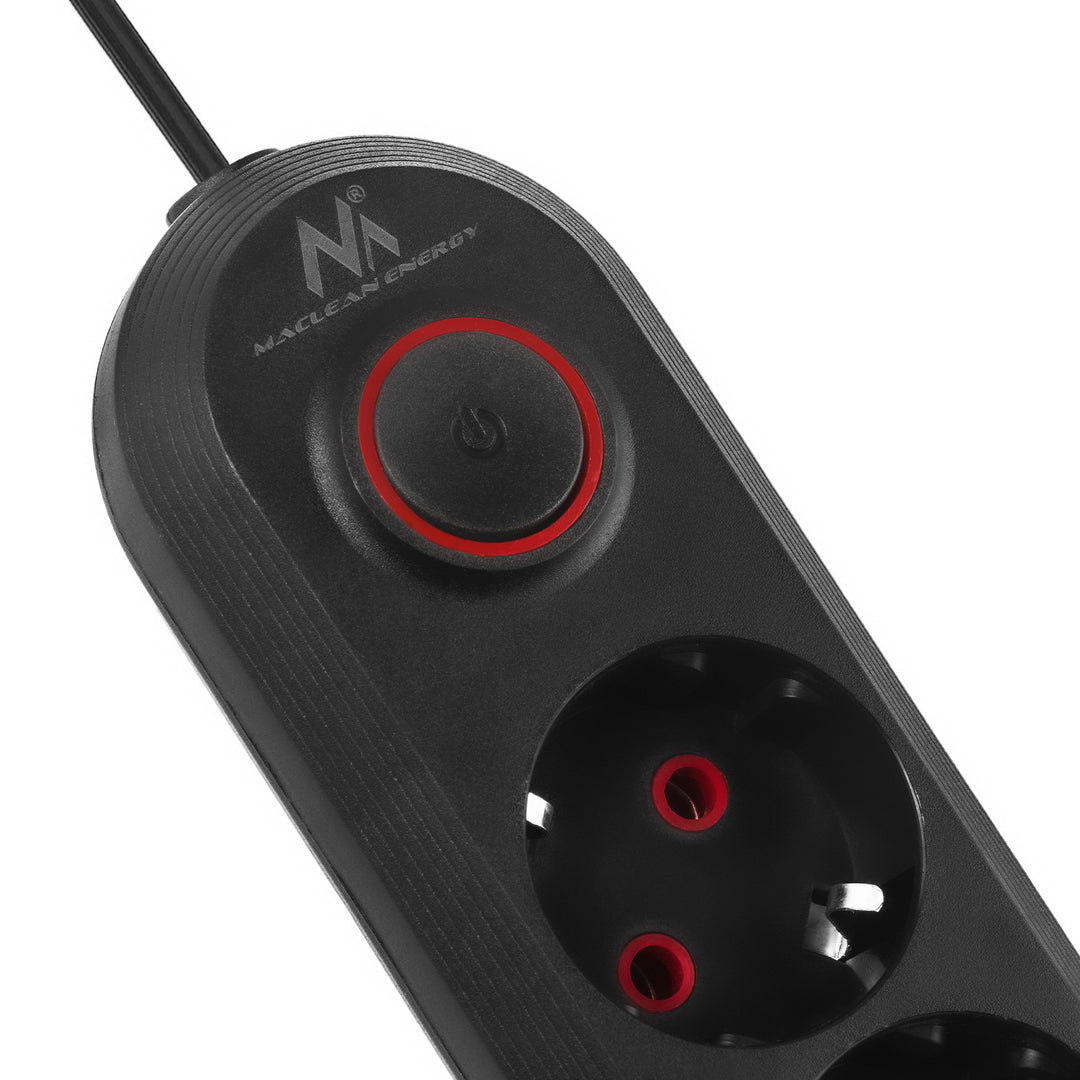 Regleta de enchufes Maclean, cable alargador de 3 tomas + 3xUSB, 110-240V CA 50/60Hz, 2,1A máx. 2500W, 1,5m, negro, MCE394 B