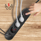 Regleta de enchufes Maclean, cable alargador de 3 tomas + 3xUSB, 110-240V CA 50/60Hz, 2,1A máx. 2500W, 1,5m, negro, MCE394 B