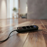 Regleta de enchufes Maclean, cable alargador de 3 tomas + 3xUSB, 110-240V CA 50/60Hz, 2,1A máx. 2500W, 1,5m, negro, MCE394 B