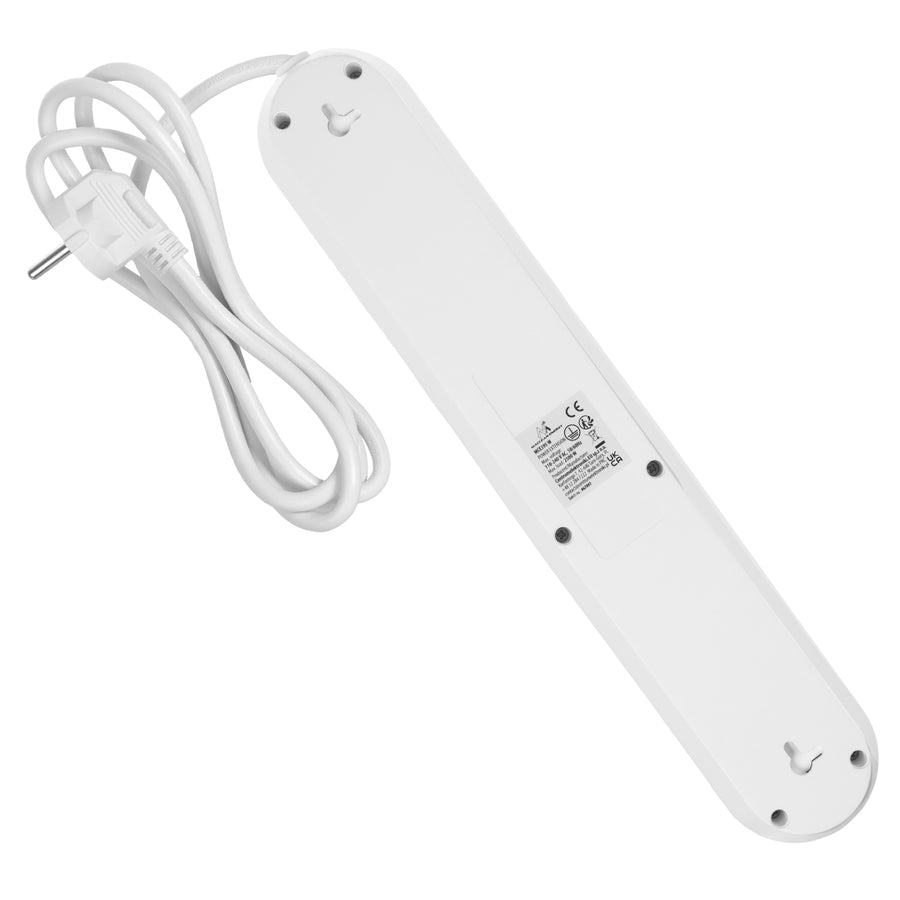 Regleta de enchufes Maclean, cable alargador de 5 tomas + 3xUSB, 110-240 V CA 50/60 Hz, 2,1 A máx. 2500 W, 1,5 m, blanco, MCE395 W
