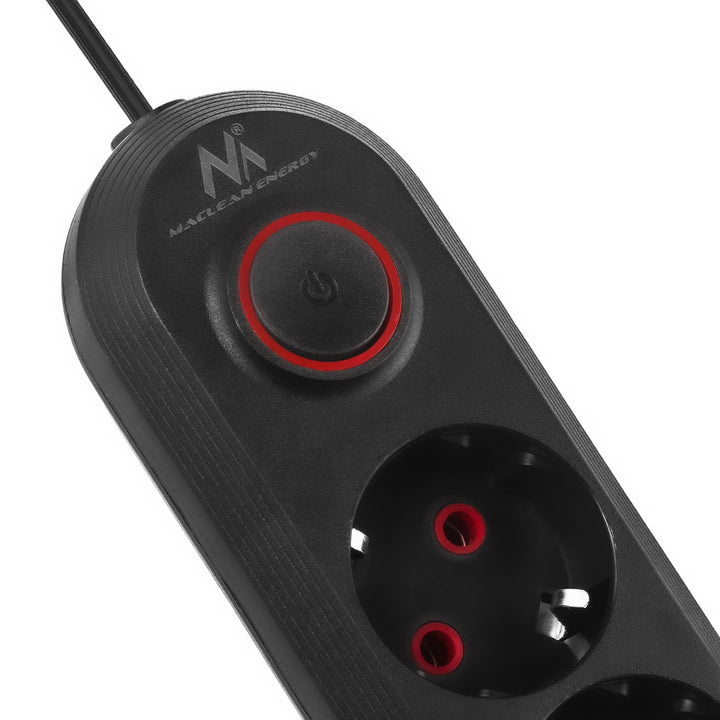 Regleta Maclean, cable de extensión de 5 tomas + 3xUSB, 110-240V CA 50/60Hz, 2,1A máx. 2500W, 1,5m, negro, MCE395 B