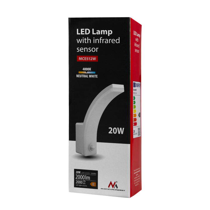 Luz LED com sensor de movimento Maclean, sensor de movimento PIR, branca, 20 W, IP65, 2000 lm, branco neutro (4000 K) MCE512 W, pacote de 2