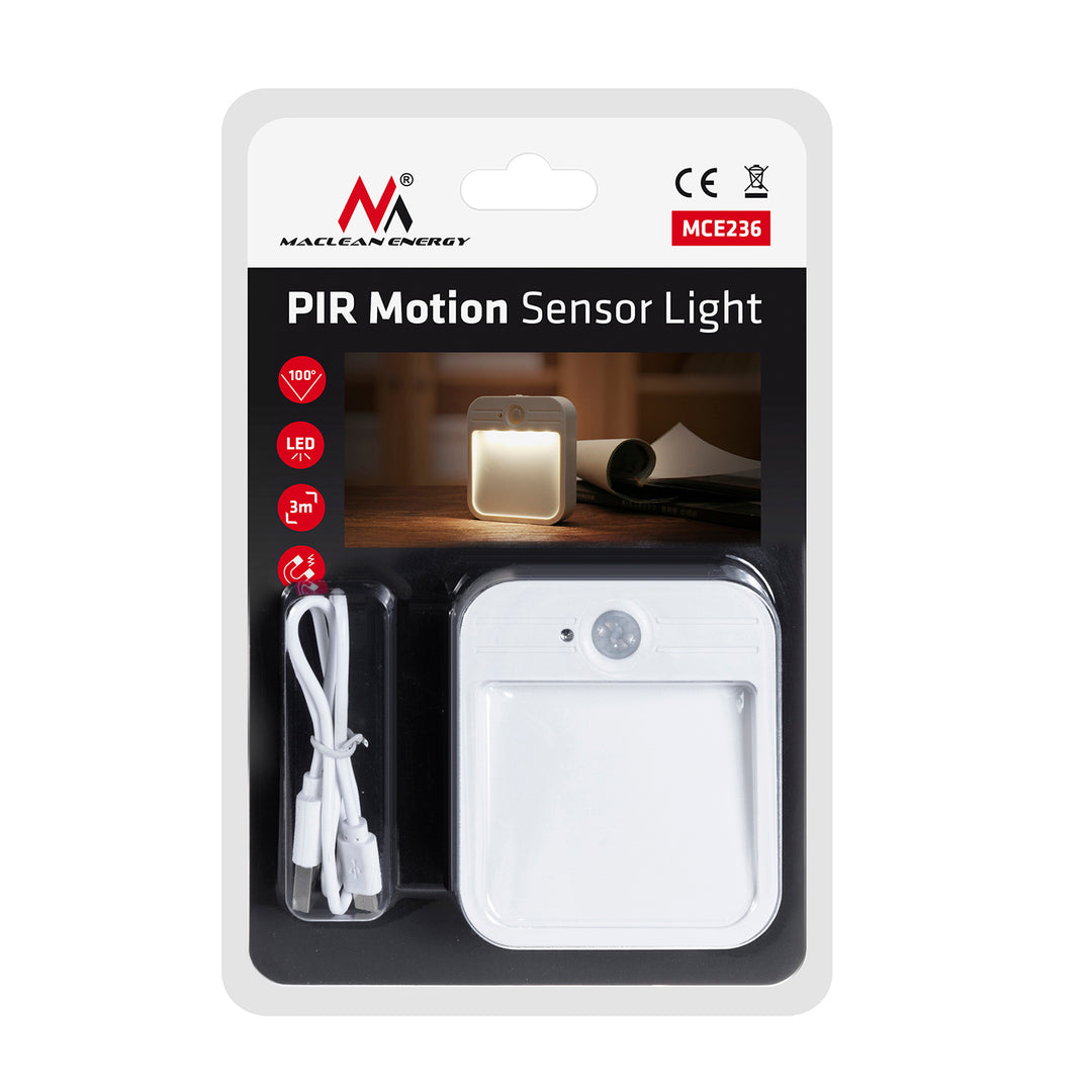 Maclean MCE236 LED Luz de escalera, con detector de movimiento, temp. 4000K, 3.7V/500mAh, 4 LEDs, Alcance 3-4m, 4 piezas