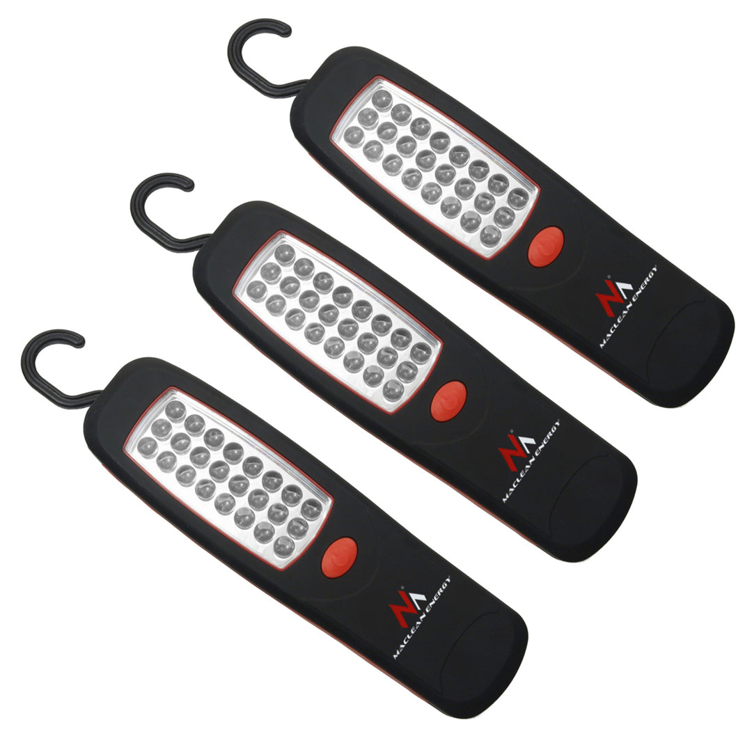 Maclean MCE03 Lámpara de taller 24 LED, imán, gancho, 3 piezas