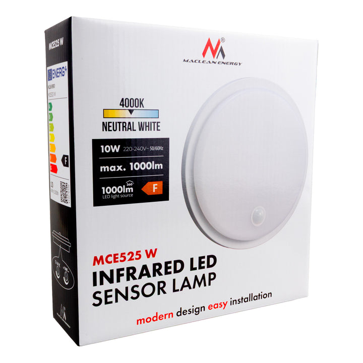 Lámpara LED con sensor de movimiento Maclean, sensor PIR, color blanco, 10 W, IP65, 1000 lm, color neutro, MCE525 W