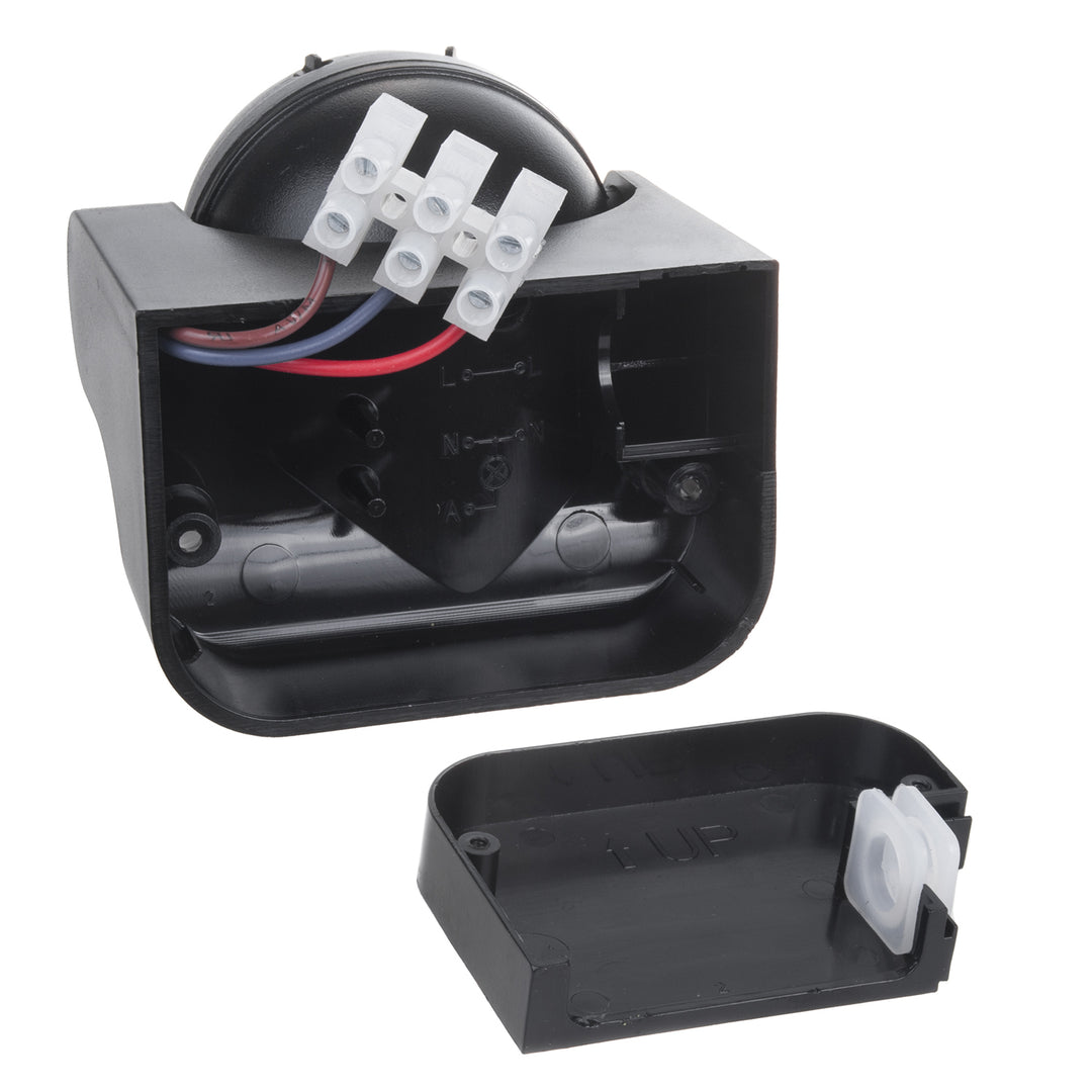 Sensor de movimiento PIR Maclean, infrarrojos, IP44, negro con cubierta negra, alcance 12 m, carga máxima 300/1200 W, MCE358 B/B