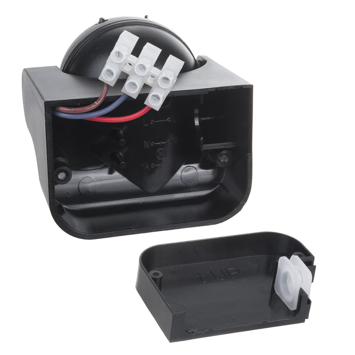 Sensor de movimiento PIR Maclean, infrarrojos, IP44, negro con cubierta negra, alcance 12 m, carga máxima 300/1200 W, MCE358 B/B