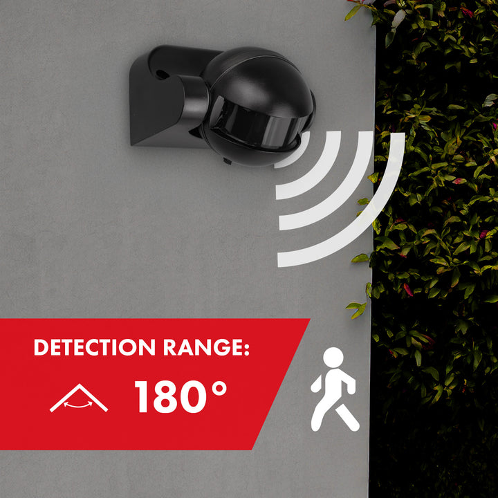Sensor de movimiento PIR Maclean, infrarrojos, IP44, negro con cubierta negra, alcance 12 m, carga máxima 300/1200 W, MCE358 B/B