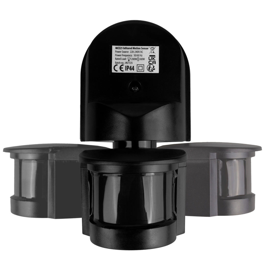 Sensor de movimiento y crepúsculo de pared Maclean, 180°, máx. 1200 W, negro con cubierta negra, MCE25 B/B