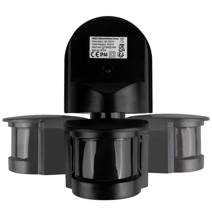 Sensor de movimiento y crepúsculo de pared Maclean, 180°, máx. 1200 W, negro con cubierta negra, MCE25 B/B