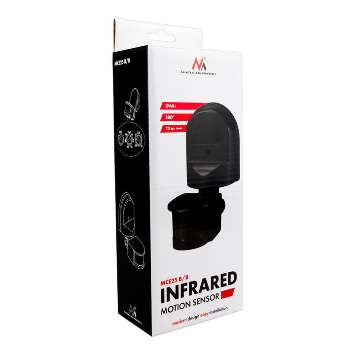 Sensor de movimiento y crepúsculo de pared Maclean, 180°, máx. 1200 W, negro con cubierta negra, MCE25 B/B
