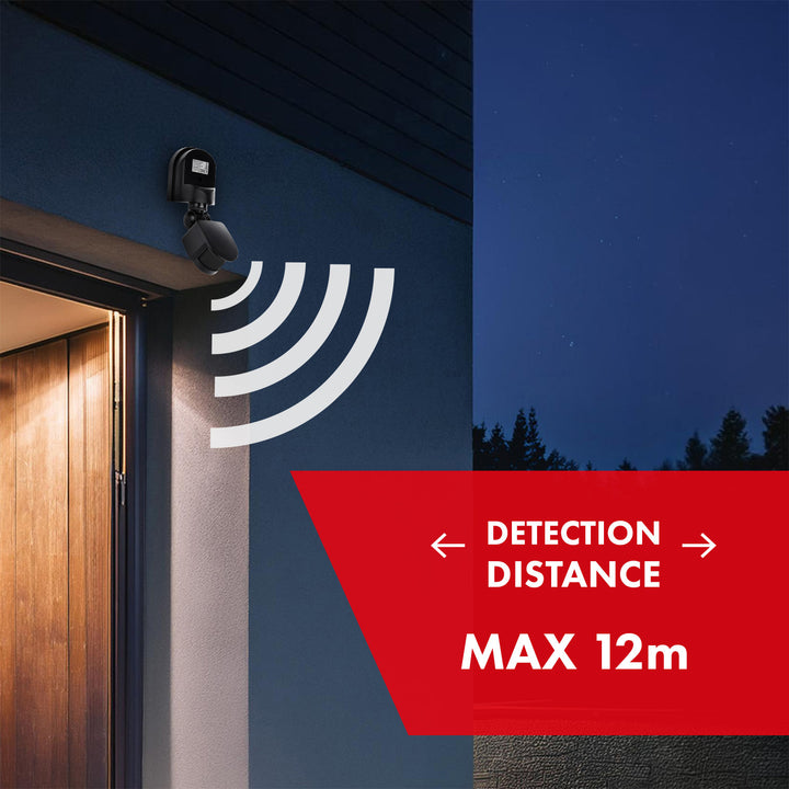 Sensor de movimiento y crepúsculo de pared Maclean, 180°, máx. 1200 W, negro con cubierta negra, MCE25 B/B