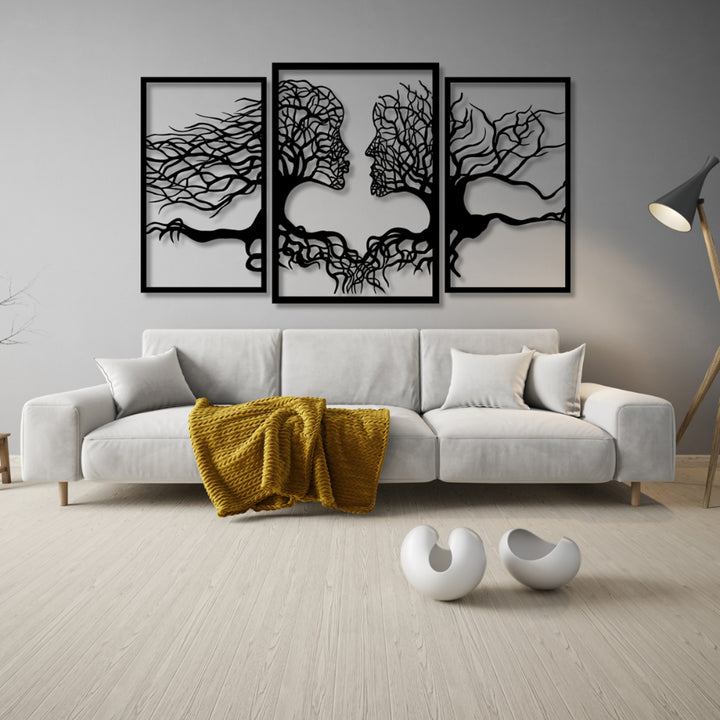 Pintura vazada Eyoka, decoração de parede 3D, pintura 3D "Rostos de árvores" 90x48cm Preto