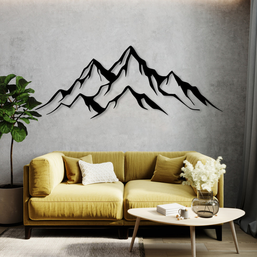 Cuadro calado, decoración mural 3D, cuadro 3D "Panorama de las montañas" 200x68cm Negro