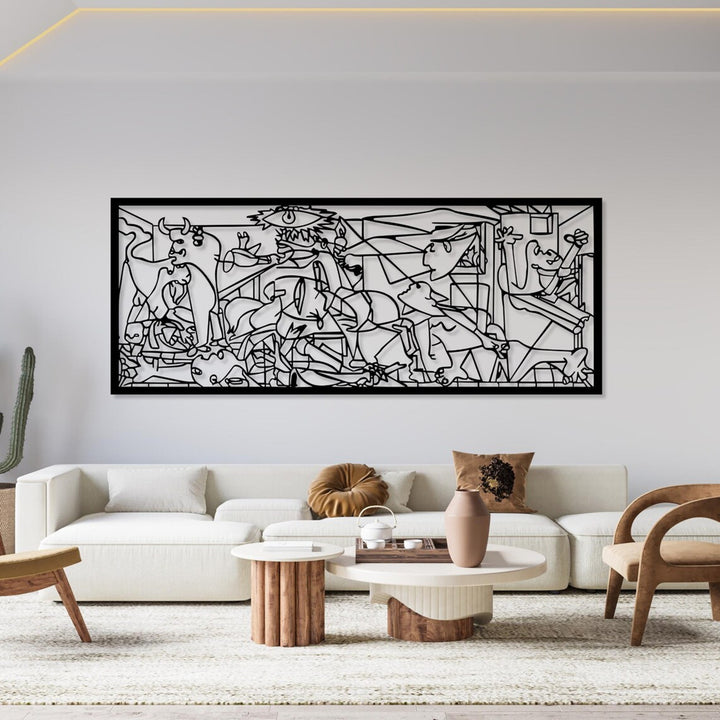Cuadro calado, decoración mural 3D, cuadro 3D "Guernica de Pablo Picasso" 120x48cm Negro