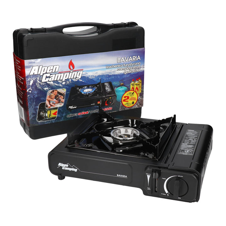 Fogão de campismo Alpen Camping, potência: 2,0 kW, consumo de gás 146 g/h, tipo de gás - butano, BAVIERA