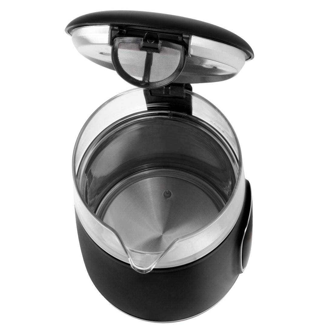 Chaleira elétrica em vidro Adler AD 1305 BS 1,7 L, preta e prateada, controlo de temperatura, visor LED