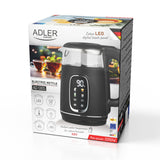 Adler AD 1305 bs Hervidor eléctrico de vidrio 1.7L, Negro y plata, Control de temperatura, Pantalla LED