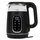Adler AD 1305 bs Hervidor eléctrico de vidrio 1.7L, Negro y plata, Control de temperatura, Pantalla LED