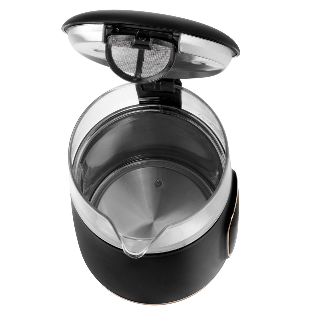 Adler AD 1305 bg Hervidor de vidrio eléctrico 1,7L, Negro y dorado, Control de temperatura, Pantalla LED