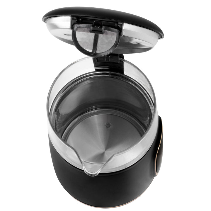 Adler AD 1305 bg Hervidor de vidrio eléctrico 1,7L, Negro y dorado, Control de temperatura, Pantalla LED