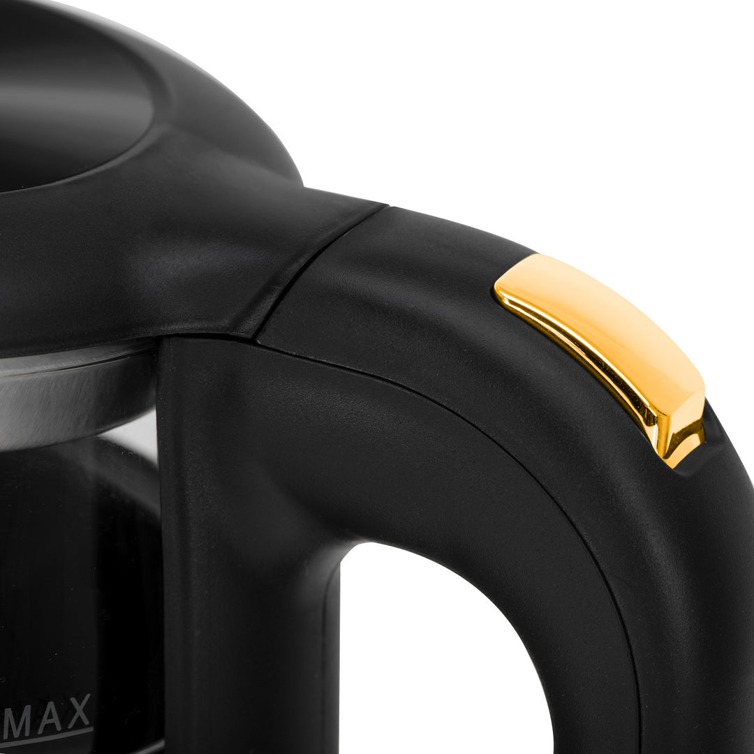 Adler AD 1305 bg Hervidor de vidrio eléctrico 1,7L, Negro y dorado, Control de temperatura, Pantalla LED