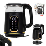 Adler AD 1305 bg Hervidor de vidrio eléctrico 1,7L, Negro y dorado, Control de temperatura, Pantalla LED