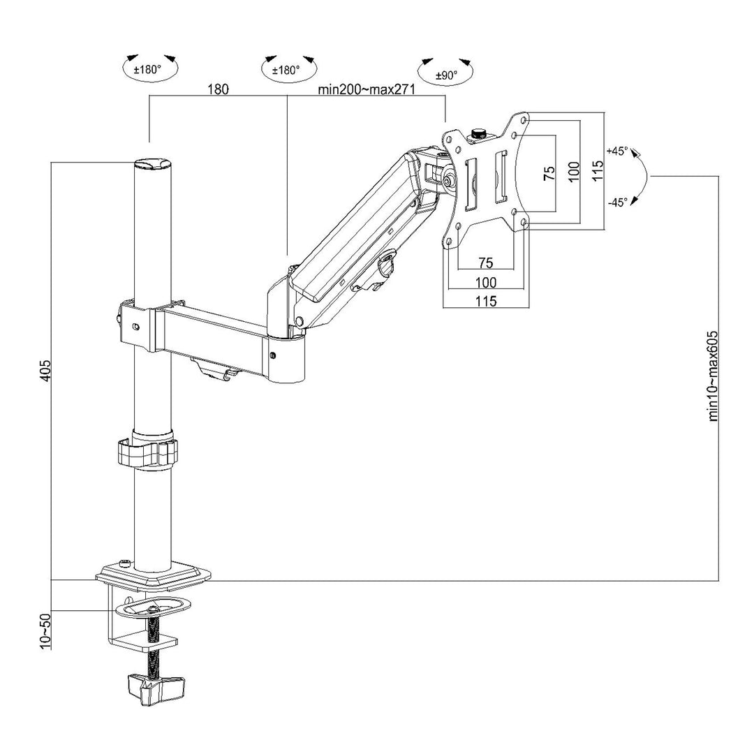Soporte de monitor Maclean, resorte de gas, 17"-32", 2-10kg, negro, MC-135