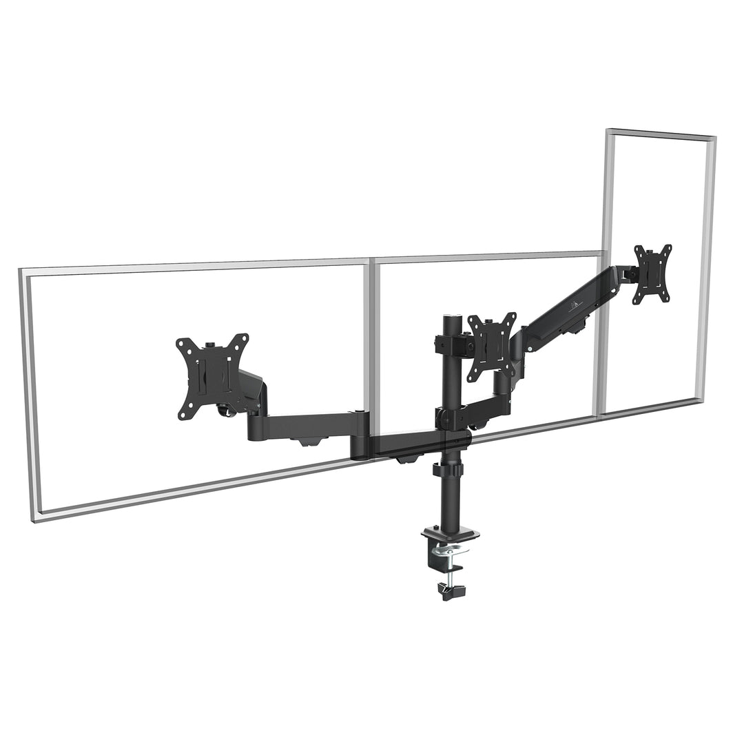 Soporte para 3 monitores Maclean, resorte de gas, 17"-27", 2-8kg, negro, MC-137