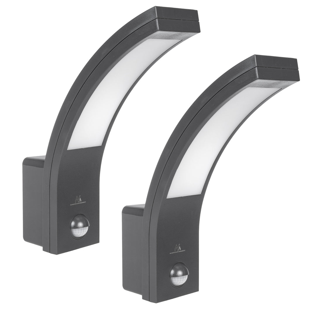 Maclean sensor de movimiento Lámpara LED, sensor de movimiento PIR, gris, 10W, IP54, 750lm, blanco neutro (4000K) MCE244 GR, 2 piezas