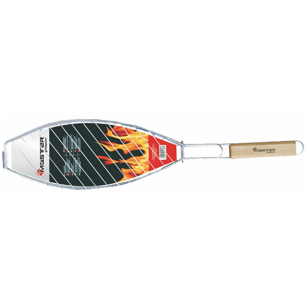 Grelhador Master Grill &amp; Party Fish, Aço cromado, Cabo de madeira, 68 cm, MG148A