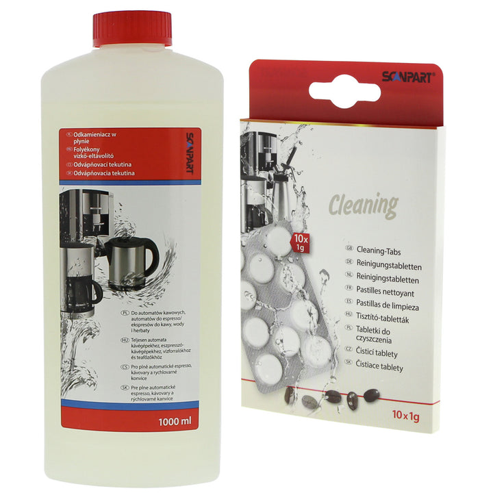 Descalcificador de 1 litro para máquinas de café expresso + 10 pastilhas de limpeza para máquinas de café