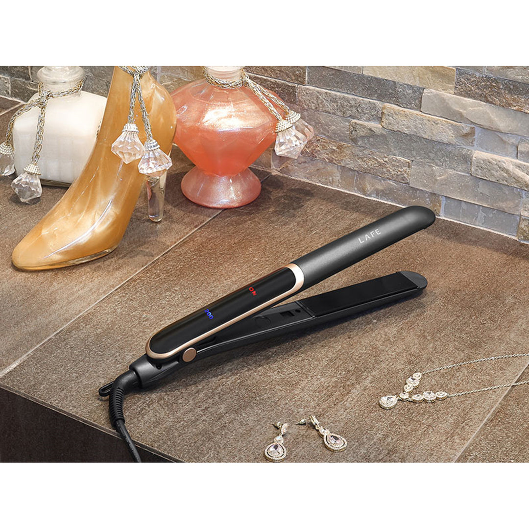 Prancha LAFE com controlo de temperatura, 35 W, revestimento cerâmico, alisadora elegante e brilhante