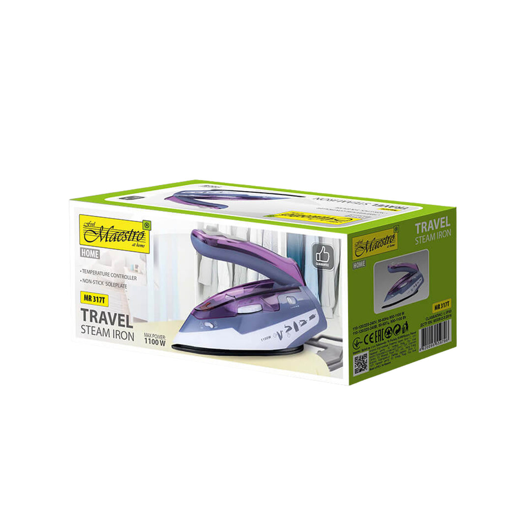Maestro MR-317T Plancha de viaje, mango plegable, 1100 W de potencia, revestimiento antiadherente