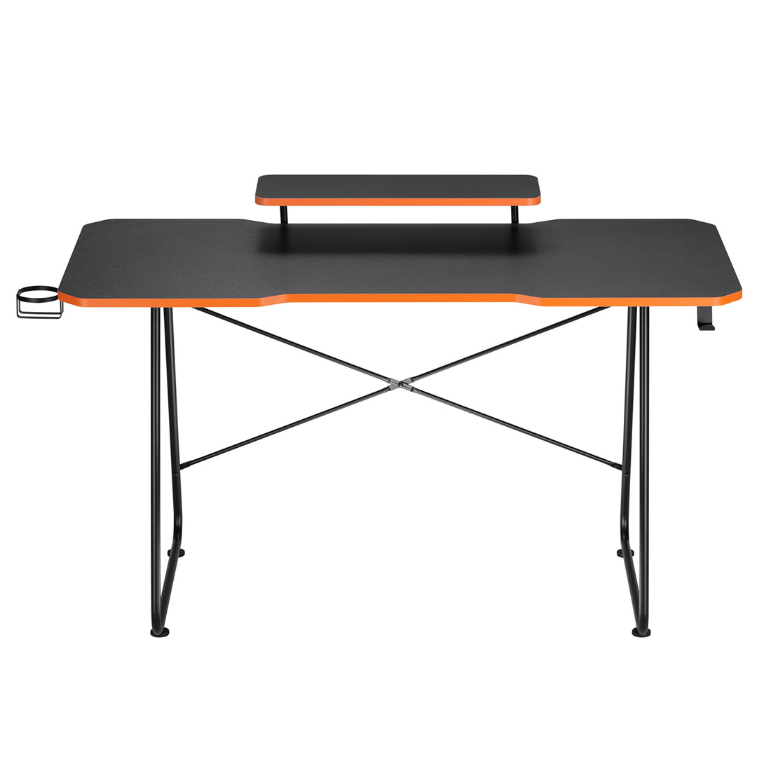 NanoRS Escritorio para juegos con estante para monitor, 50 kg máx., altura 850 mm, negro, RS170+Organizador de cables / rejilla de escritorio Nano RS, 1345 mm, negro y rojo, RS125