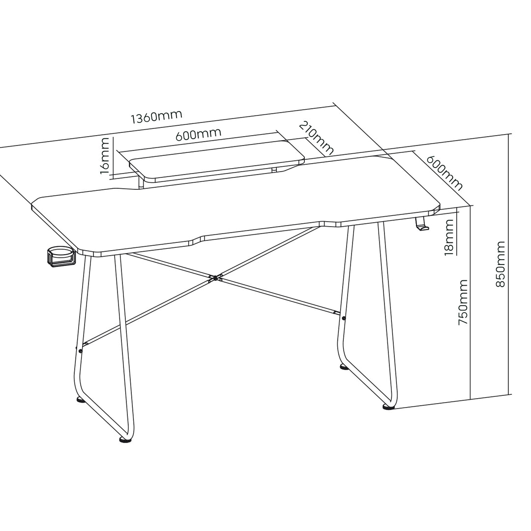 NanoRS Escritorio para juegos con estante para monitor, 50 kg máx., altura 850 mm, negro, RS170+Organizador de cables / rejilla de escritorio Nano RS, 1345 mm, negro y rojo, RS125