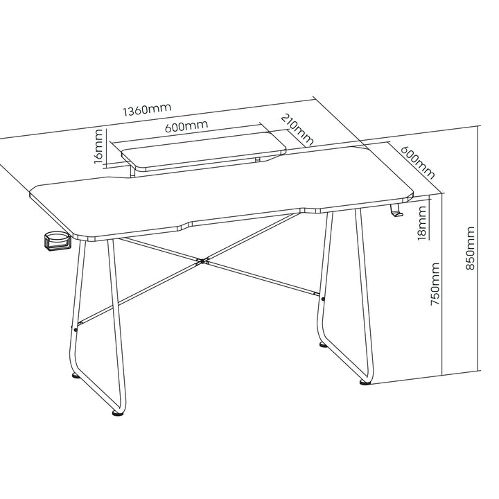 NanoRS Escritorio para juegos con estante para monitor, 50 kg máx., altura 850 mm, negro, RS170+Organizador de cables / rejilla de escritorio Nano RS, 1345 mm, negro y rojo, RS125