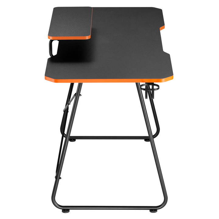 NanoRS Escritorio para juegos con estante para monitor, 50 kg máx., altura 850 mm, negro, RS170+Organizador de cables / rejilla de escritorio Nano RS, 1345 mm, negro y rojo, RS125