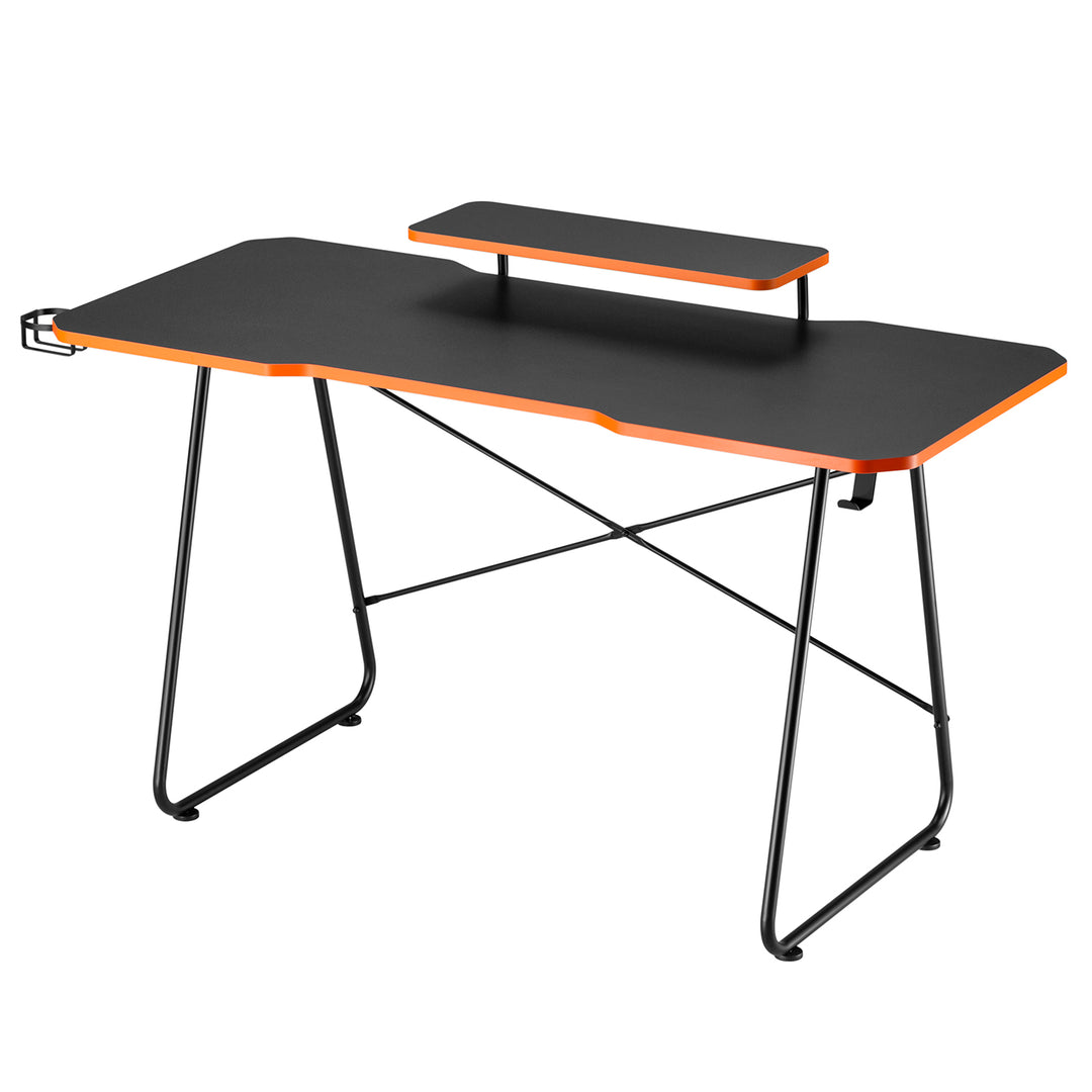 NanoRS Escritorio para juegos con estante para monitor, 50 kg máx., altura 850 mm, negro, RS170+Organizador de cables / rejilla de escritorio Nano RS, 1345 mm, negro y rojo, RS125