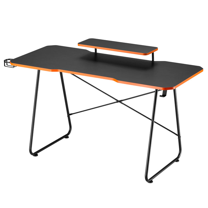 NanoRS Escritorio para juegos con estante para monitor, 50 kg máx., altura 850 mm, negro, RS170+Organizador de cables / rejilla de escritorio Nano RS, 1345 mm, negro y rojo, RS125