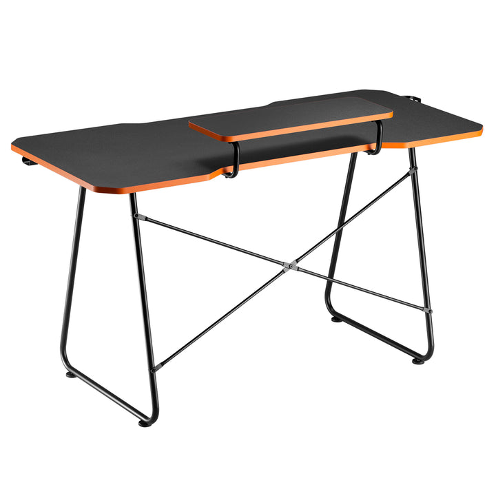 NanoRS Escritorio para juegos con estante para monitor, 50 kg máx., altura 850 mm, negro, RS170+Organizador de cables / rejilla de escritorio Nano RS, 1345 mm, negro y rojo, RS125