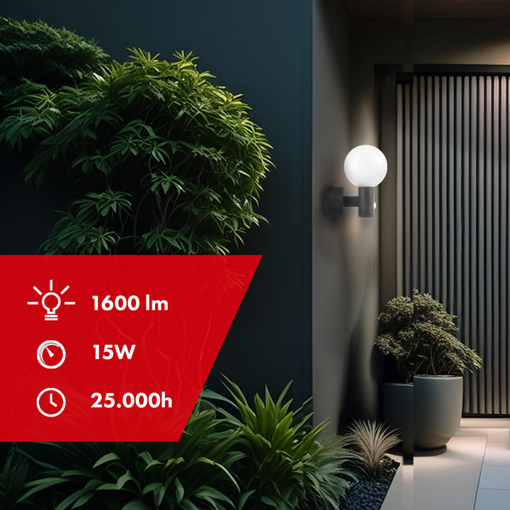 Maclean sensor de movimiento Lámpara LED, sensor de movimiento PIR, gris, 15W, IP65, 1600lm, blanco neutro (4000K) MCE515 GR, 2 piezas