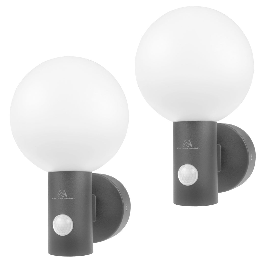 Maclean sensor de movimiento Lámpara LED, sensor de movimiento PIR, gris, 15W, IP65, 1600lm, blanco neutro (4000K) MCE515 GR, 2 piezas