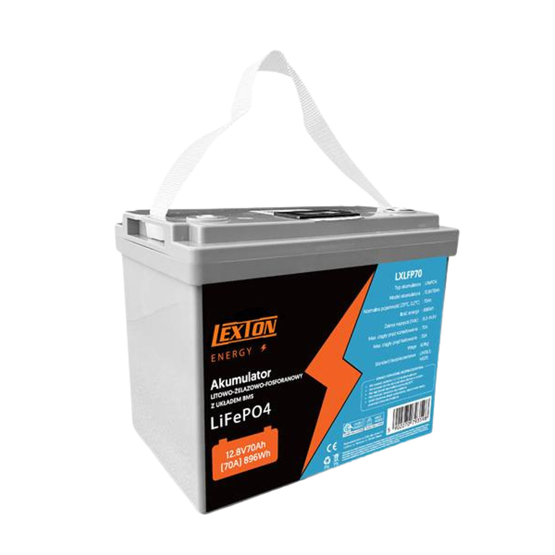 Batería de litio fosfato de hierro LiFePo4 Lexton, con BMS, 12,8 V, 70 Ah, LXLFP70