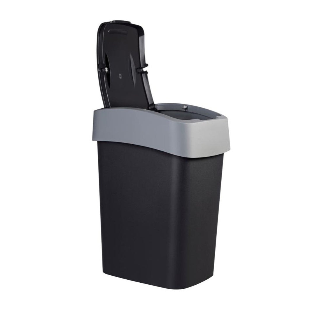 Papelera Curver, con tapa, abatible, 25l, negra/plata, Flip Bin