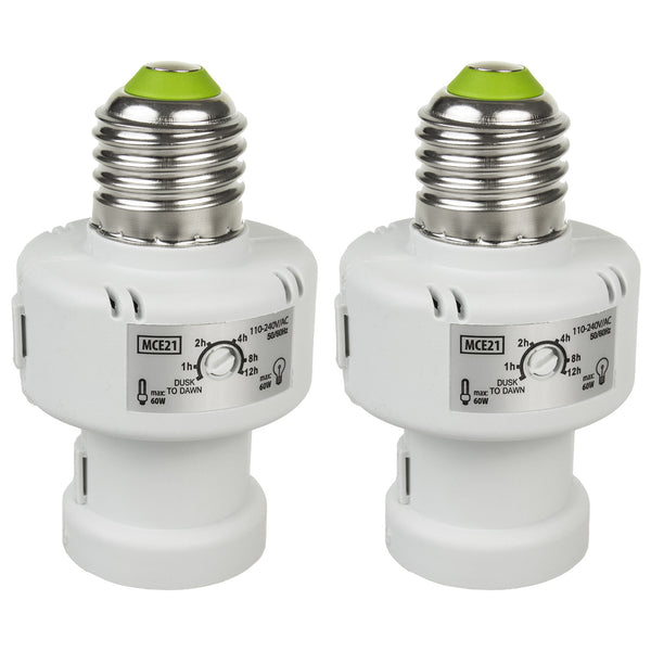 Portabombillas Maclean, E27, máx. 100W, con sensor crepuscular, temporizador, blanco, MCE21W, 2 piezas