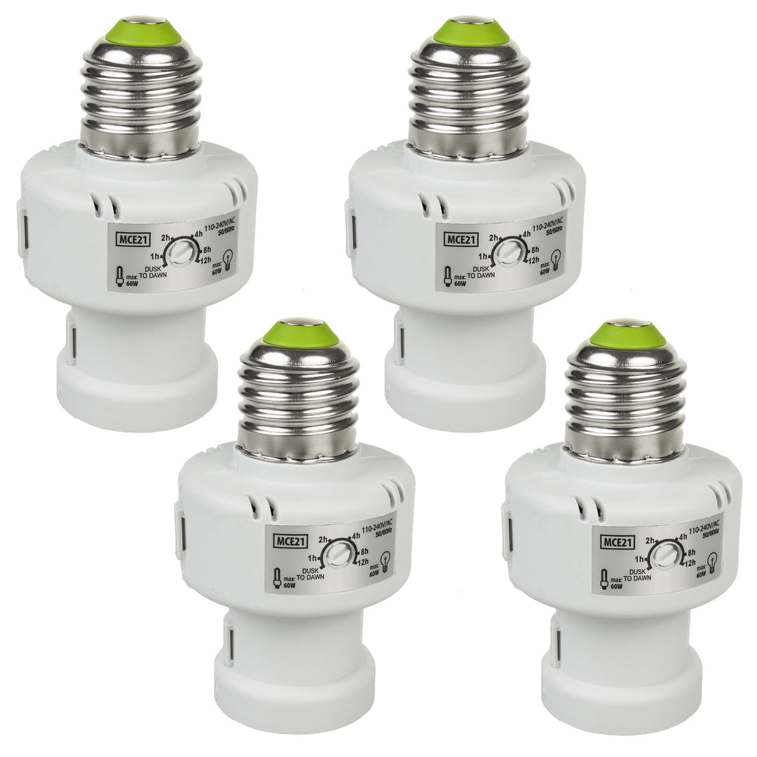 Portabombillas Maclean, E27, máx. 100W, con sensor crepuscular, temporizador, blanco, MCE21W, 4 piezas