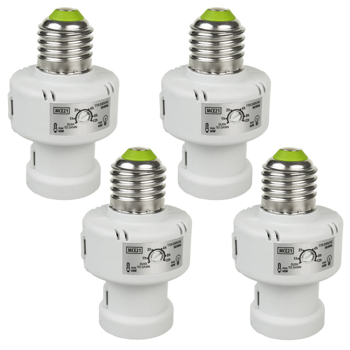 Portabombillas Maclean, E27, máx. 100W, con sensor crepuscular, temporizador, blanco, MCE21W, 4 piezas